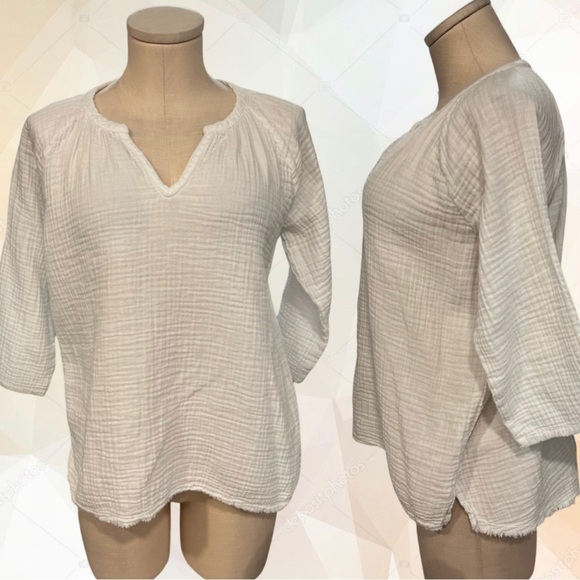 Mododoc White muslin Straight Cut Top with Spliced Neckline - Picture 2 of 14